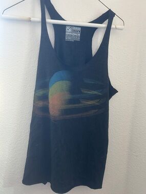 Curbside Black Racerback Tank Top with Sunset Graphic